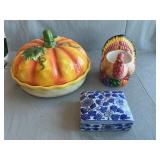 Ceramic Pumpkin Pie Dish & Turkey, Planter