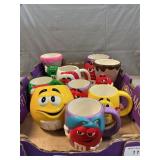 Lot Of Ceramic M & M Mugs, Caddy, Vases