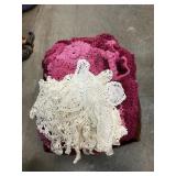 Box Lot With Afghan, Lap Blankets, Doilies