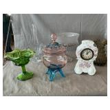 Glass Basket, Colored Glass, Hobnail Vase,