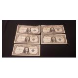 (5) Silver Certificate One Dollar Bills