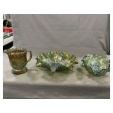 Carnival Glass Ruffled Bowls, Shell & Jewel
