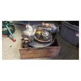 Wooden Crate w/ Assorted Silver Plated Items