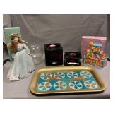 Ruby Red Ashtrays, Vintage Tray, Enesco Bank,