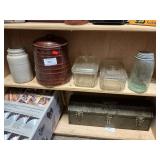 Shelf Lot With Pottery CookieJar, Stoneware