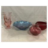 Fenton Iridescent Blue Cherry Chain Bowl & Ocean