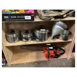 Shelf Lot Of Lifetime Stainless Steel Pots &
