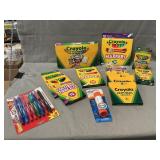 Lot Of Crayons, Markers, Pens & Pencils, Glue