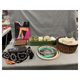 Lot With Lace Trim, Embroidery Hoops, Scarf,