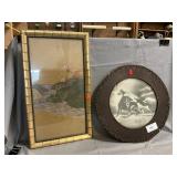 Vintage ï¿½Spirited Horsesï¿½ Print In Round Frame,