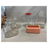 Glass Pitcher & Canisters, McCoy Planter