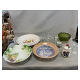 Pie Plate, Lusterware Bowl, Indiana Quilted Green