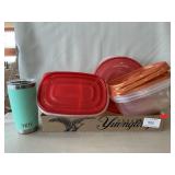 Lot With Yeti Tumbler & Plastic Storage
