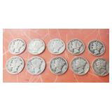 (10) Silver U.S. Mercury Dimes