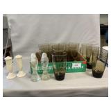 (14) Libbey Smoke Grey Tumblers, S & P Shakers