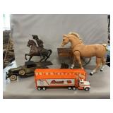 Cast Metal Buffalo Bill Statue, Decorative Wagon,