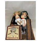 Tray Lot With Wooden Shoe Forms, Hershey Tin,