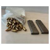 Bag Of Asst. .45 Ammo & (2) .45 Clips