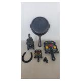 Tray Lot Of Assorted Cast Iron Items Including