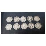 (10) Silver U.S. Mercury Dimes