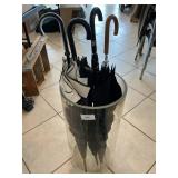 Heavy Glass Umbrella Stand With (9) Umbrellas