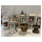 Assorted Steins, Brass Cup, Cast Iron Liberty