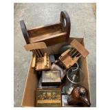 Box Lot With Wooden Mini Rocking Chairs, Trinket
