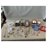 Lot Of Costume Jewelry, Necklaces, Pins, Earrings