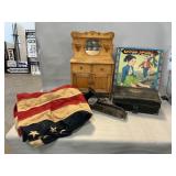 Miniature Cupboard, Antique Tin Spice Box,