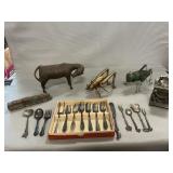 Brass Tribal Cow & Grasshopper, Metal Table