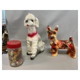 Vintage Chalkware Poodle & Scottie, Jar Full Of