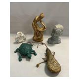 Vintage Brass Powder Flask, Cast Metal Turtle