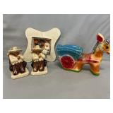 Plaster Burro Planter, Siesta Figures & Frame
