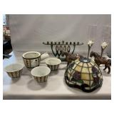 Menorah, Bronze-Like Horses, Stained Glass-Style