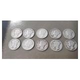 (10) Silver U.S. Mercury Dimes
