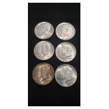 (6) Silver U.S. 1964 Kennedy Half Dollar Coins