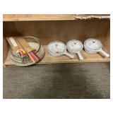 Shelf Lot With Pyrex Pie Plates, Corningware,