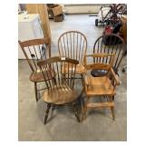 (4) Chairs and Vtg Highchair