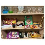 Shelf Lot With Satellite Bank, Vintage Toys