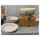 Longaberger Pottery Holly Bowl, Oval Servers,