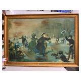 Vintage Boutibonne Print On Canvas, Shows Cracking