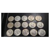 (15) U.S. Kennedy Half Dollar Coins (40% Silver)