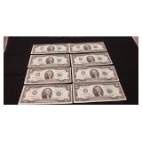 (8) U.S. Two Dollar Bills (Consecutive Serial