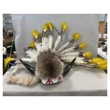 Headdress With Fur, Horns & Feathers