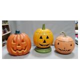 (1) Plastic, (2) Ceramic Lighted Pumpkins & (1)