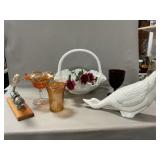 Cast Iron Doorstop, Hobnail Basket, Porcelain