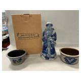 Rowe Pottery Santa Figures & Bowl, Signed  Heart