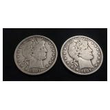 (2) U.S. Silver 1907 Barber Half Dollar Coins