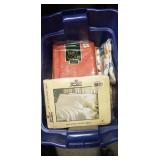 Box Lot Of Assorted Table Cloths, Bedding & More