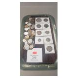 Tray Lot Of Assorted Foreign Coins
